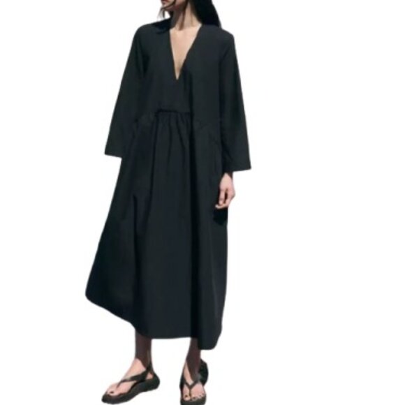 Zara Dresses & Skirts - Zara Black Cotton Poplin Iris Dress NWT